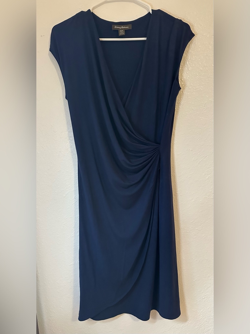 Tommy Bahama Navy Faux-Wrap Cap Sleeve Midi Dress - Picture 2 of 8